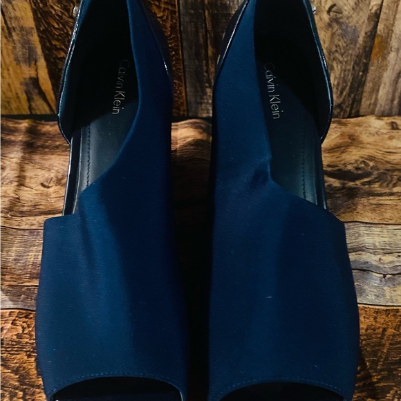 Calvin Klein Peep Toe Fabric Wrap Wedge Heels size 8 1/2 - 9 blue - Picture 1 of 14